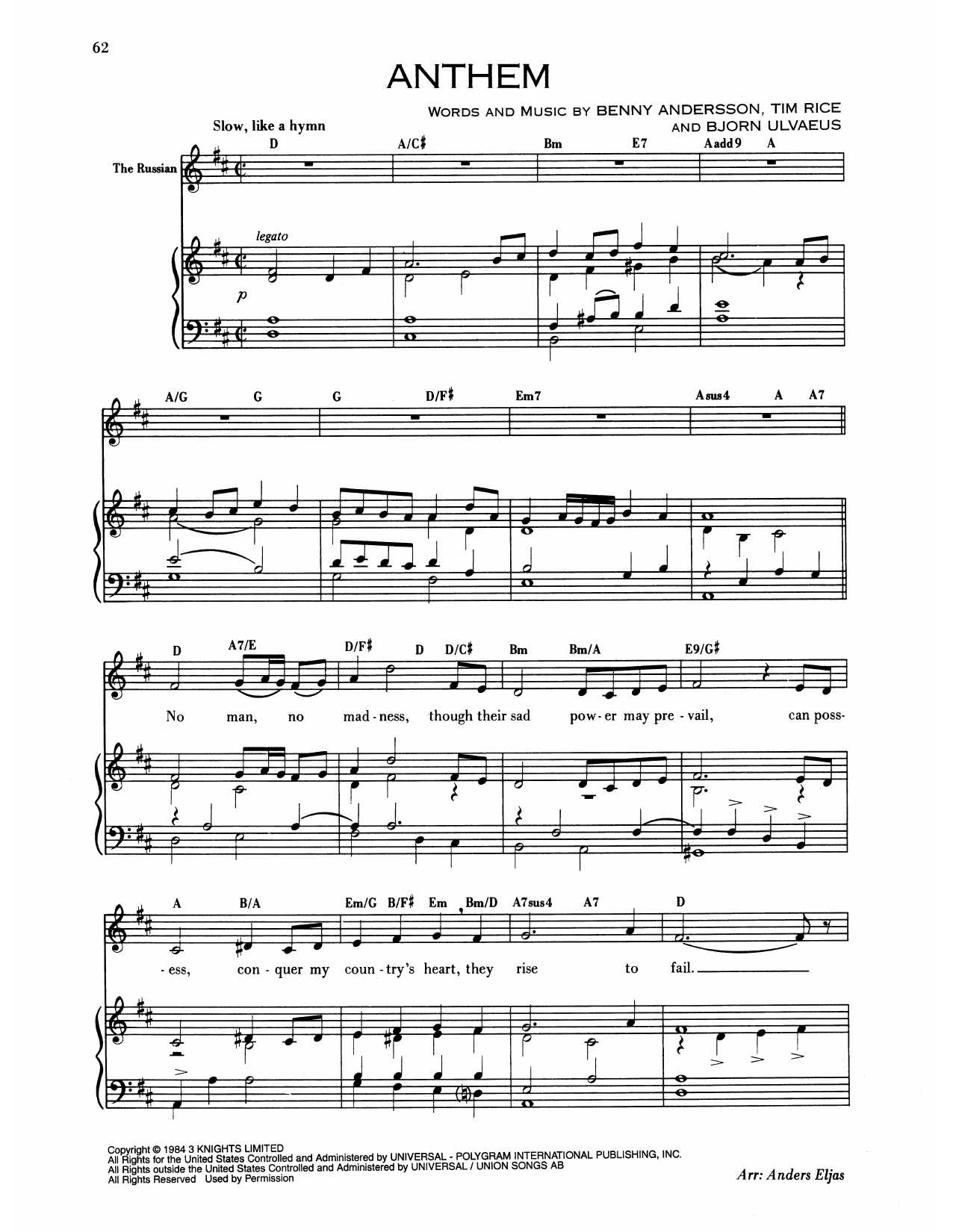 Produktgalerie: Seite 1 von 1 Anthem (from Chess), Benny Andersson, Gesang, Klavier