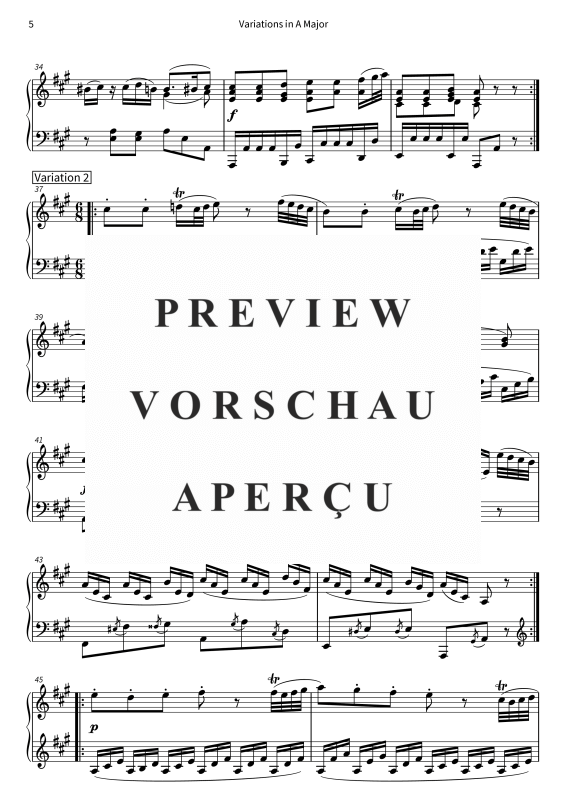 Produktgalerie: Seite 7 von 11 Variations in A Major - Andante grazioso from Piano Sonata No. 11, K. 331, , Klavier Solo