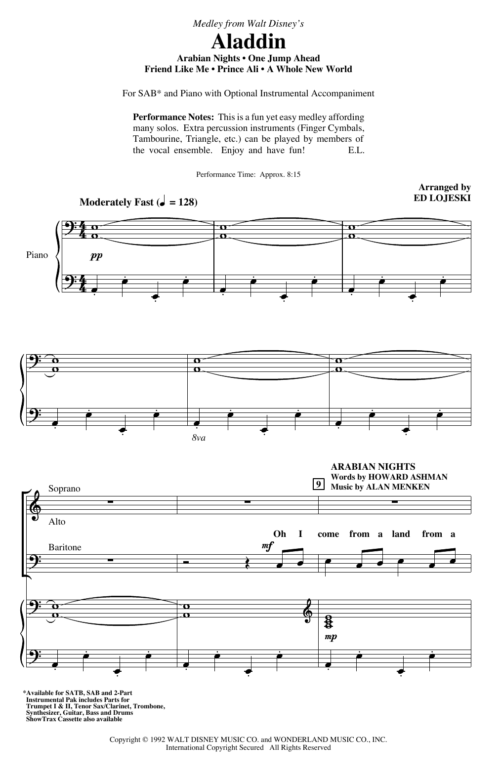 Product picture to: Aladdin (Medley) (from Disney's Aladdin) (arr. Ed Lojeski)