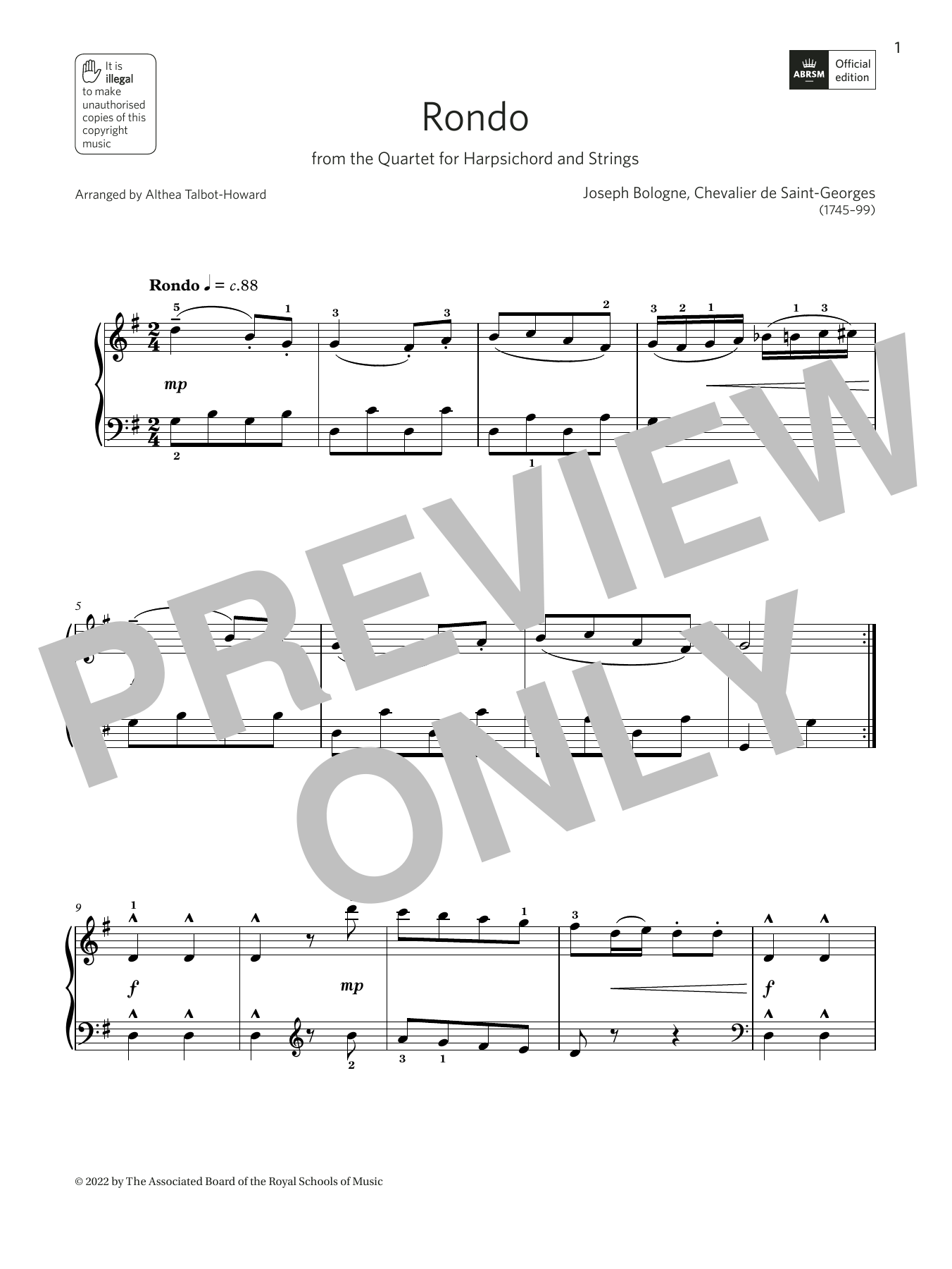 Produktbild zu: Rondo from Quartet for harpsichord and strings (Grade 2, list A11, ABRSM Piano Syllabus 2023 & 2024)