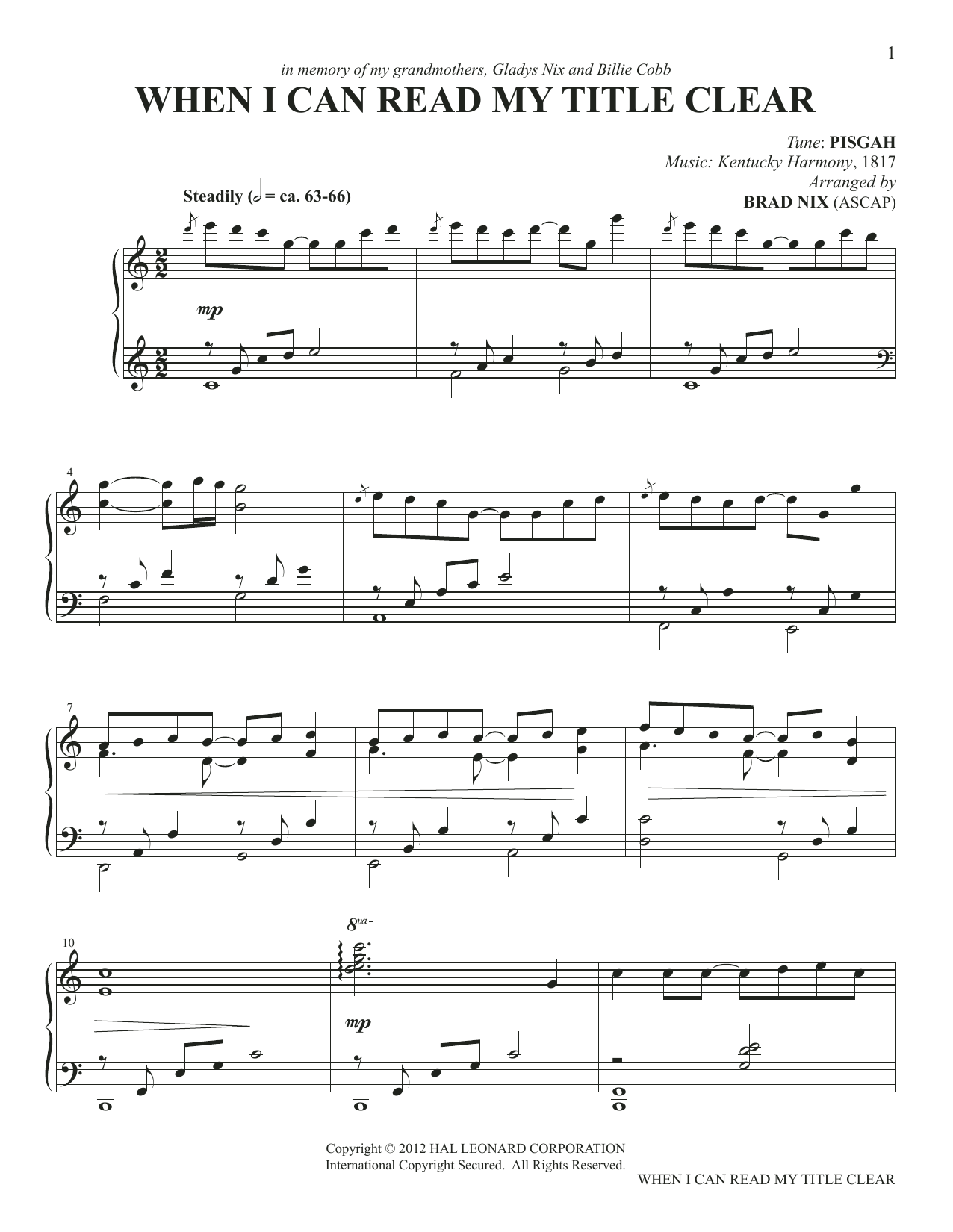 Product picture to: When I Can Read My Title Clear (arr. Brad Nix)