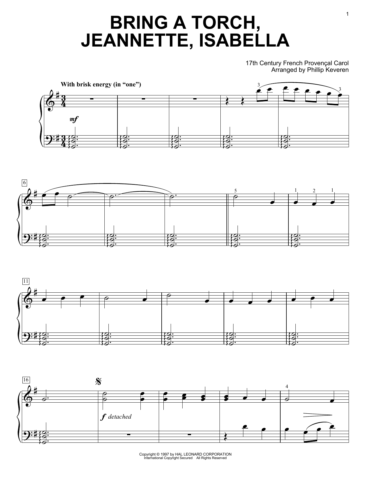 Produktgalerie: Seite 1 von 1 Bring A Torch, Jeannette, Isabella (arr. Phillip Keveren), 17th Century French Carol, Klavier