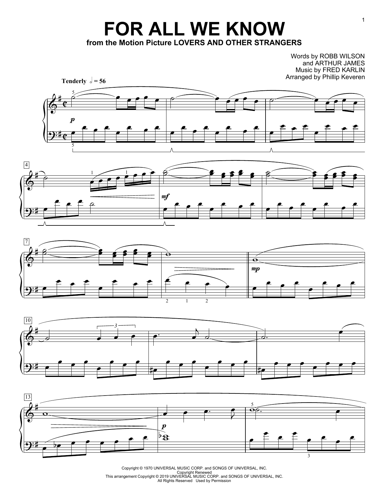 Product picture to: For All We Know (arr. Phillip Keveren)