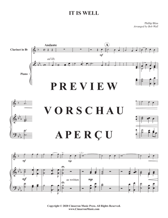 Product gallery: Page 3 of 5 It is Well , , (clarinet in Bb + piano)