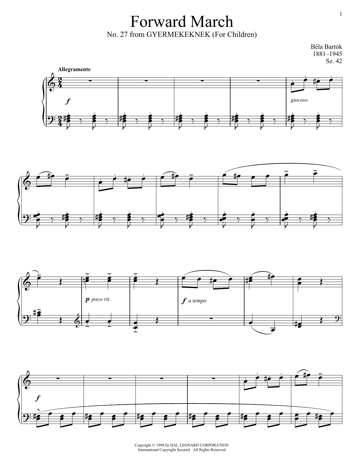 Product gallery: Page 1 of 1 Forward March, Béla Bartók