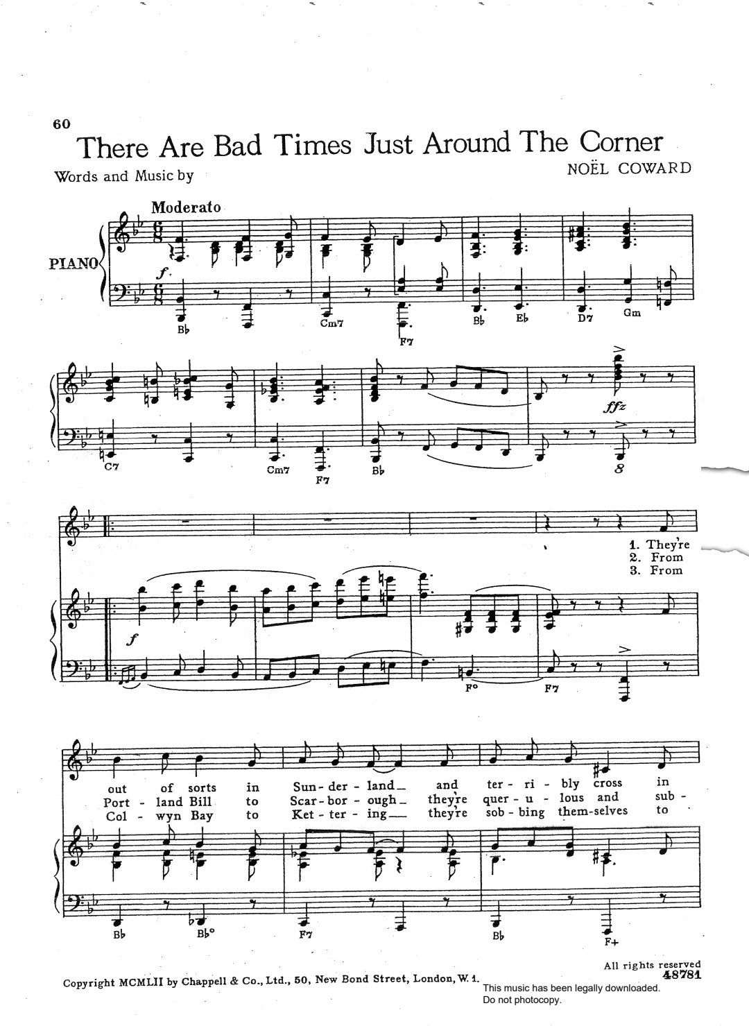 gallery: There Are Bad Times Just Around The Corner, Noel Coward, Gesang, Gitarre, Klavier