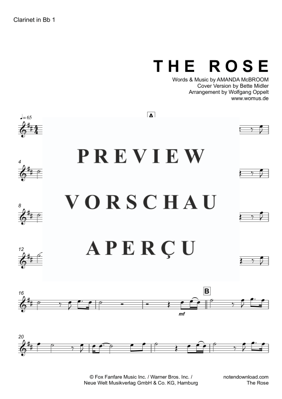 Product gallery: Page 9 of 11 The Rose, Midler, Bette, Trio For 3 Clarinets In Key, Piano/Organ, Cello (Optional) - Single Version