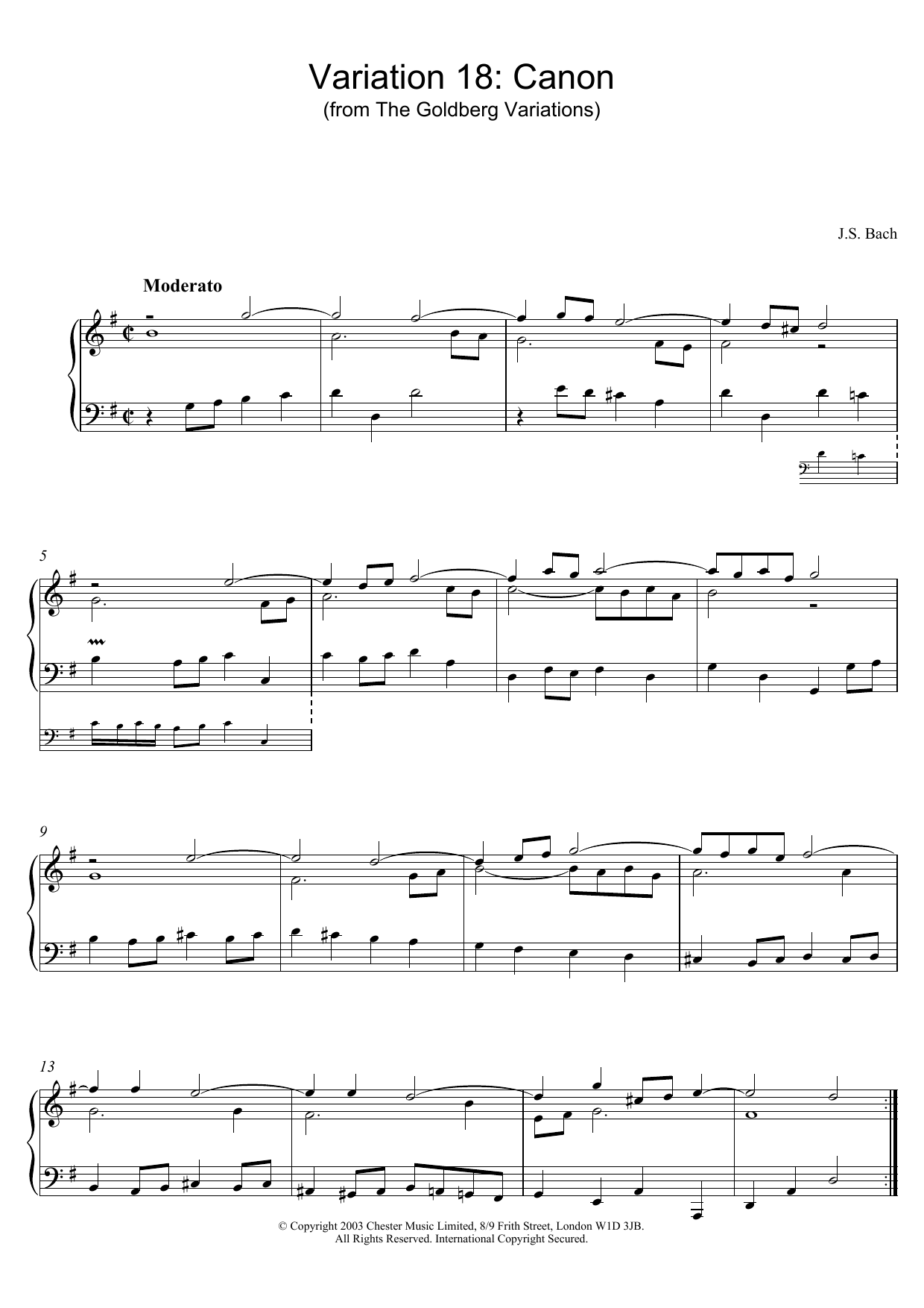 Produktgalerie: Seite 1 von 1 Variation 18: Canon (from The Goldberg Variations), Johann Sebastian Bach, Klavier
