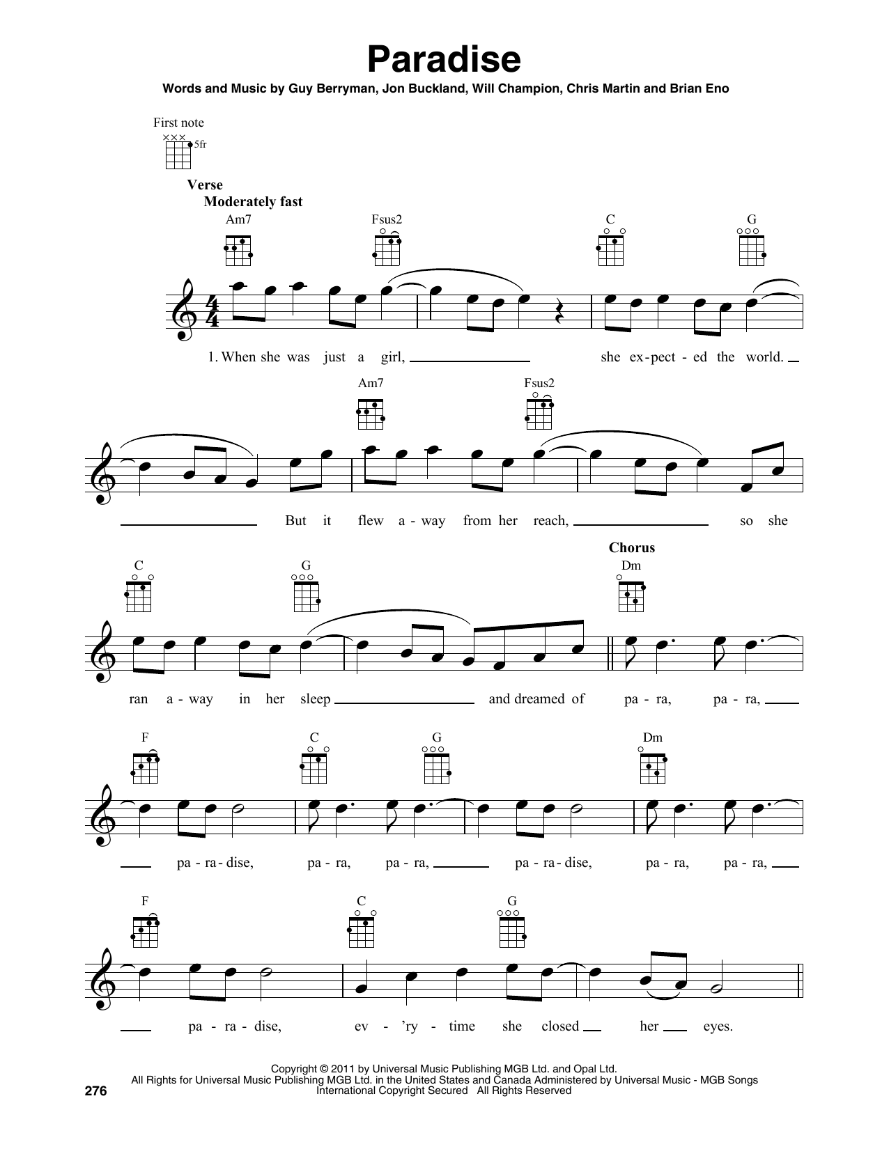 Produktgalerie: Seite 1 von 1 Paradise, Coldplay, Ukulele