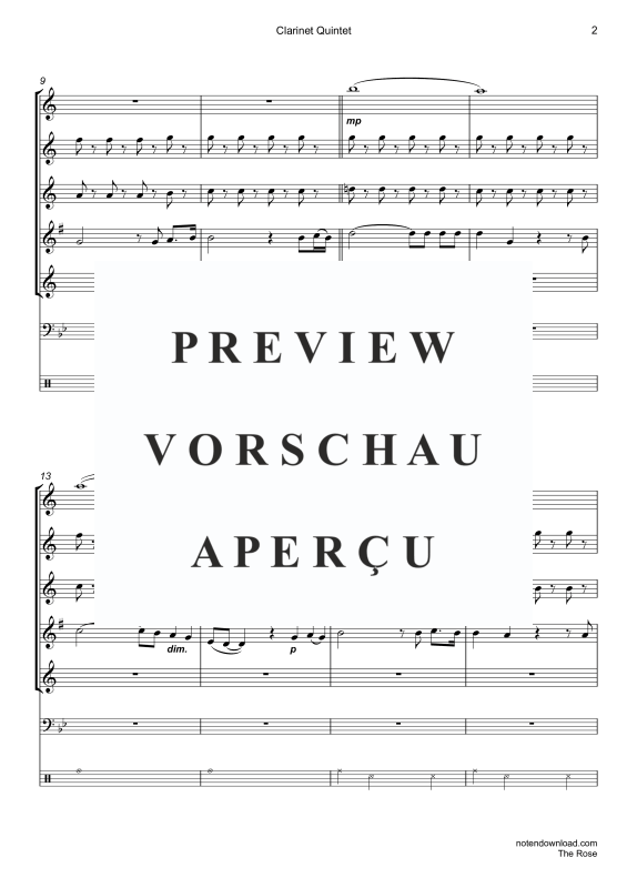 Produktgalerie: Seite 5 von 11 The Rose, Midler, Bette, Klarinetten Quintett/Ensemble/Band/Chor E-Bass & Drum Set opt.