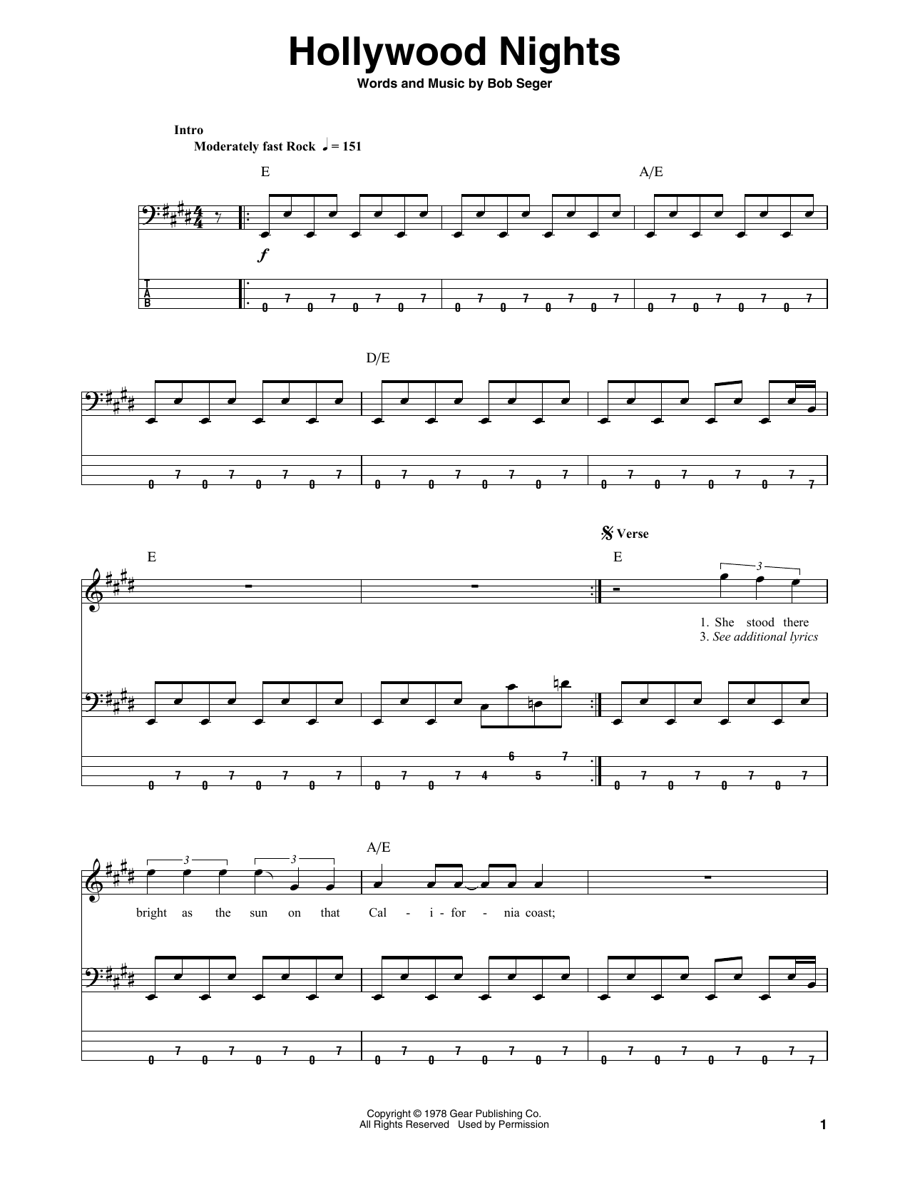 Produktgalerie: Seite 1 von 1 Hollywood Nights, Bob Seger, E-Bass