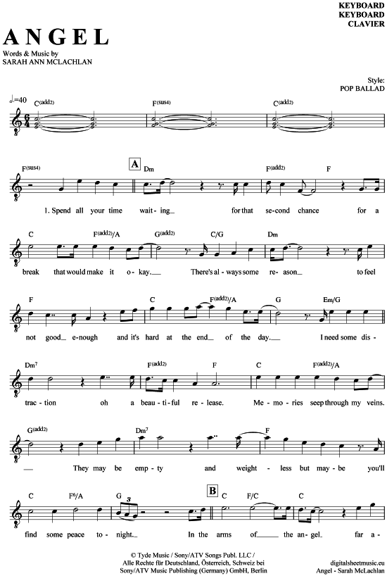 Product gallery: Page 1 of 4 Angel , McLachlan, Sarah, (Keyboard)