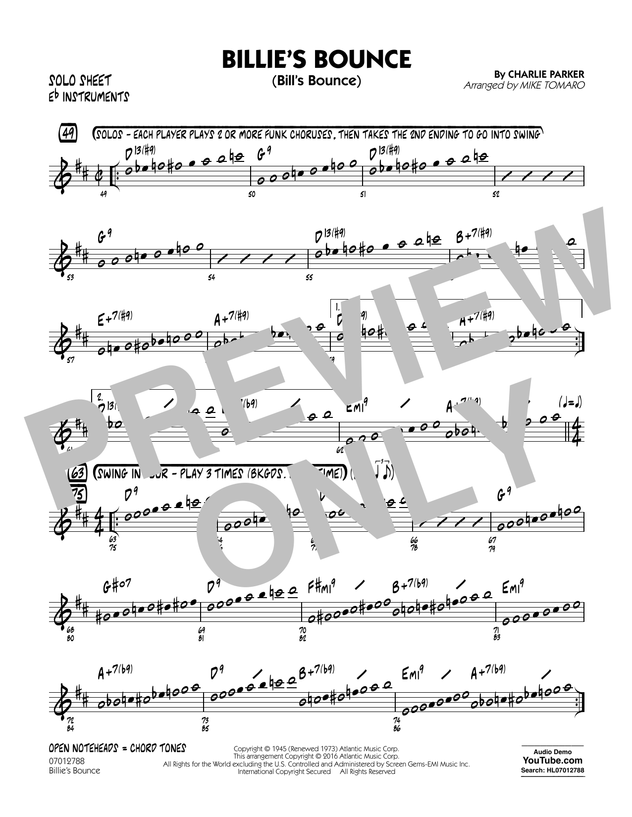 Produktgalerie: Seite 1 von 1 Billie's Bounce - Eb Solo Sheet, 
