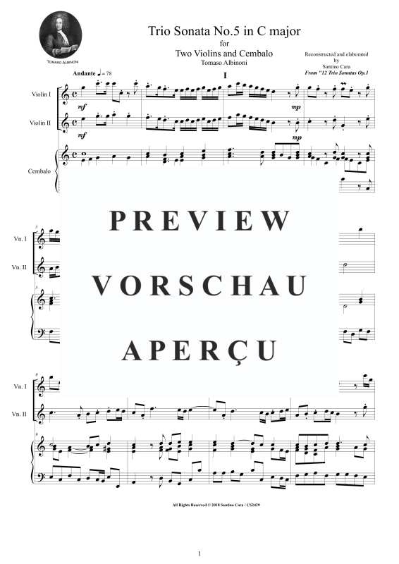 Produktgalerie: Seite 2 von 11 Trio Sonata No.5 in C-Dur Op.1, , 2 Violinen und Cembalo