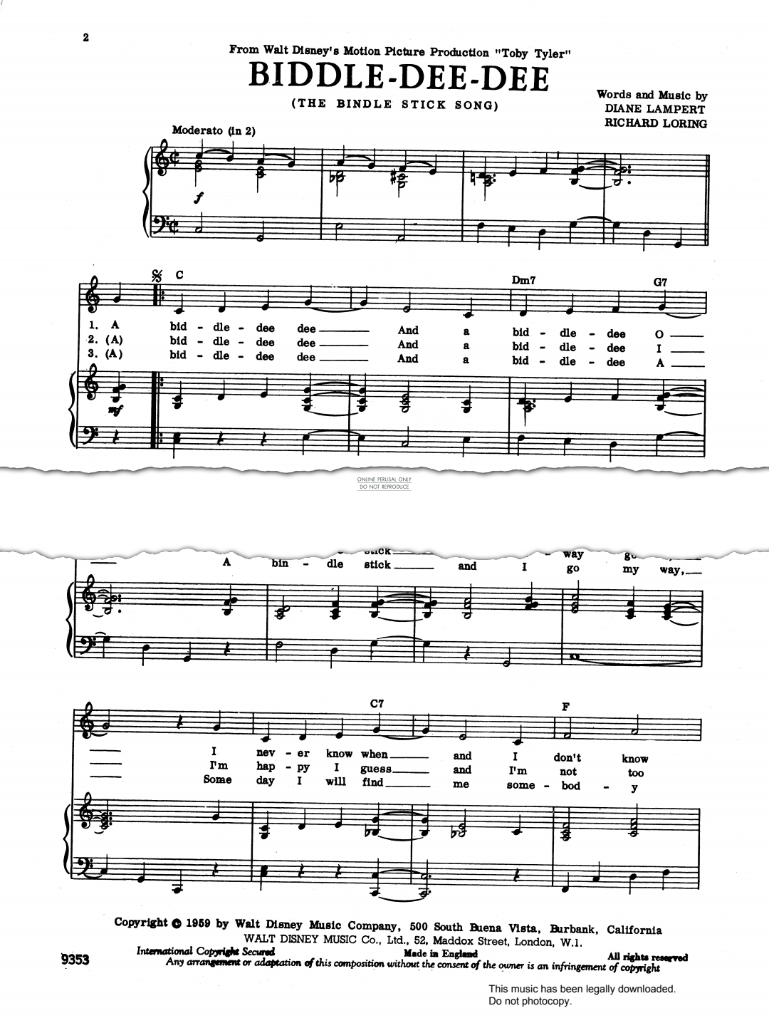 Product picture to: Biddle-Dee-Dee (The Bindle Stick Song) (from 'Toby Tyler')