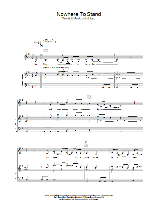 Produktgalerie: Seite 1 von 1 Nowhere To Stand, k.d. lang, Gesang, Gitarre, Klavier