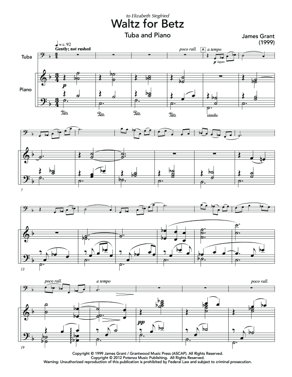Product gallery: Page 1 of 11 Waltz for Betz, , (tuba and piano)