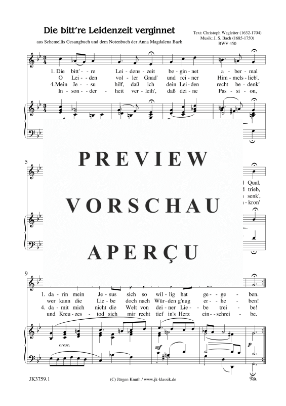 gallery: Die bitt´re Leidenzeit verginnet / BWV 450, , (voice and piano)