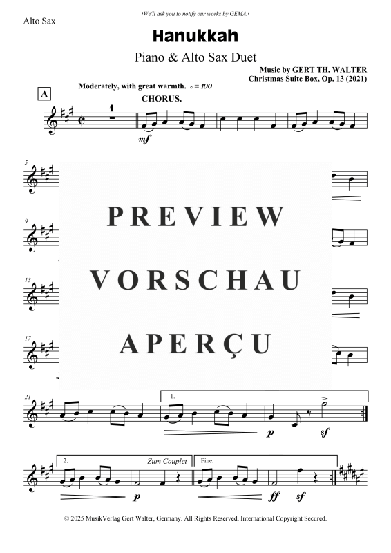 Produktgalerie: Seite 8 von 11 Hanukkah, , Alt Saxophon und Klavier