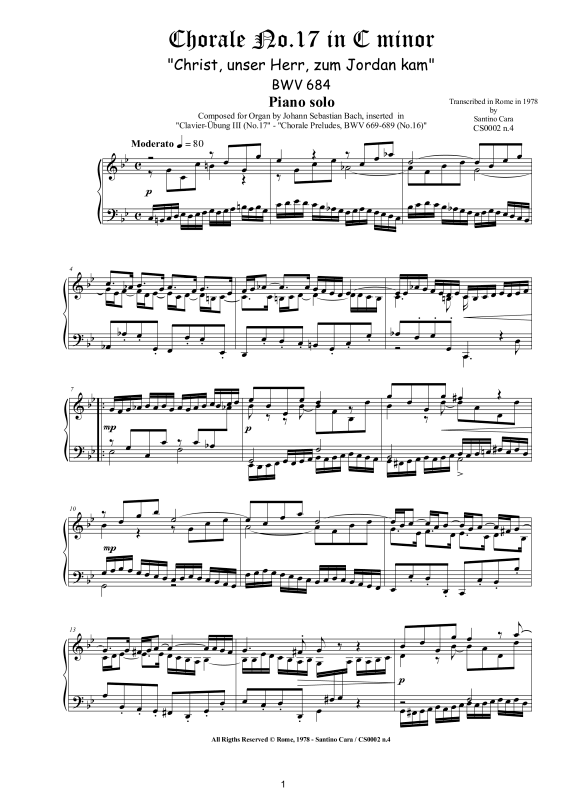 Product picture to: Choral No.17 in C-Moll (Christ, unser Herr, zum Jordan kam) BWV 684Johann Sebastian Bach