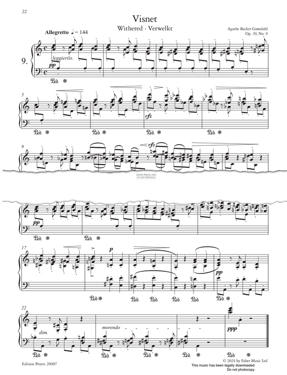 Produktgalerie: Seite 1 von 1 Visnet (Withered) Op.39, No.9, Agathe Backer Grøndahl, Klavier