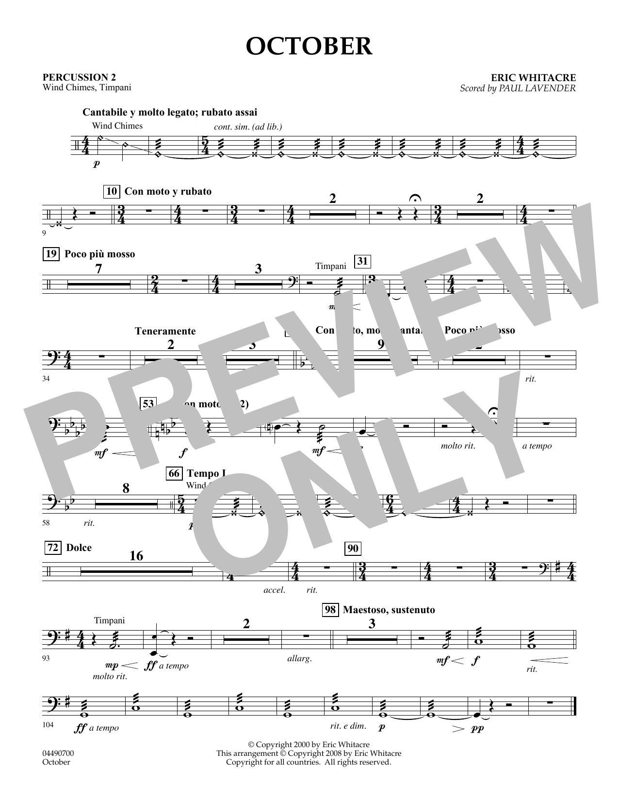 Produktgalerie: Seite 1 von 1 October - Percussion 2 (arr. Paul Lavender), Eric Whitacre