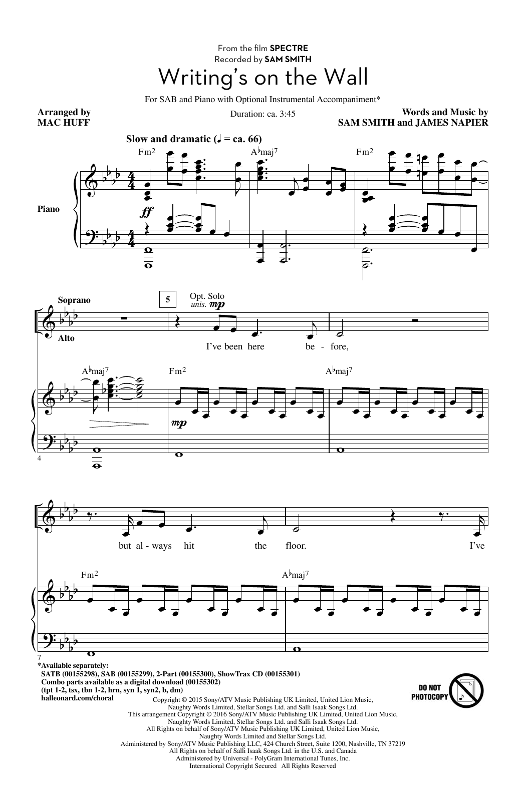 Produktgalerie: Seite 1 von 1 Writing's On The Wall (arr. Mac Huff), Sam Smith, Chor