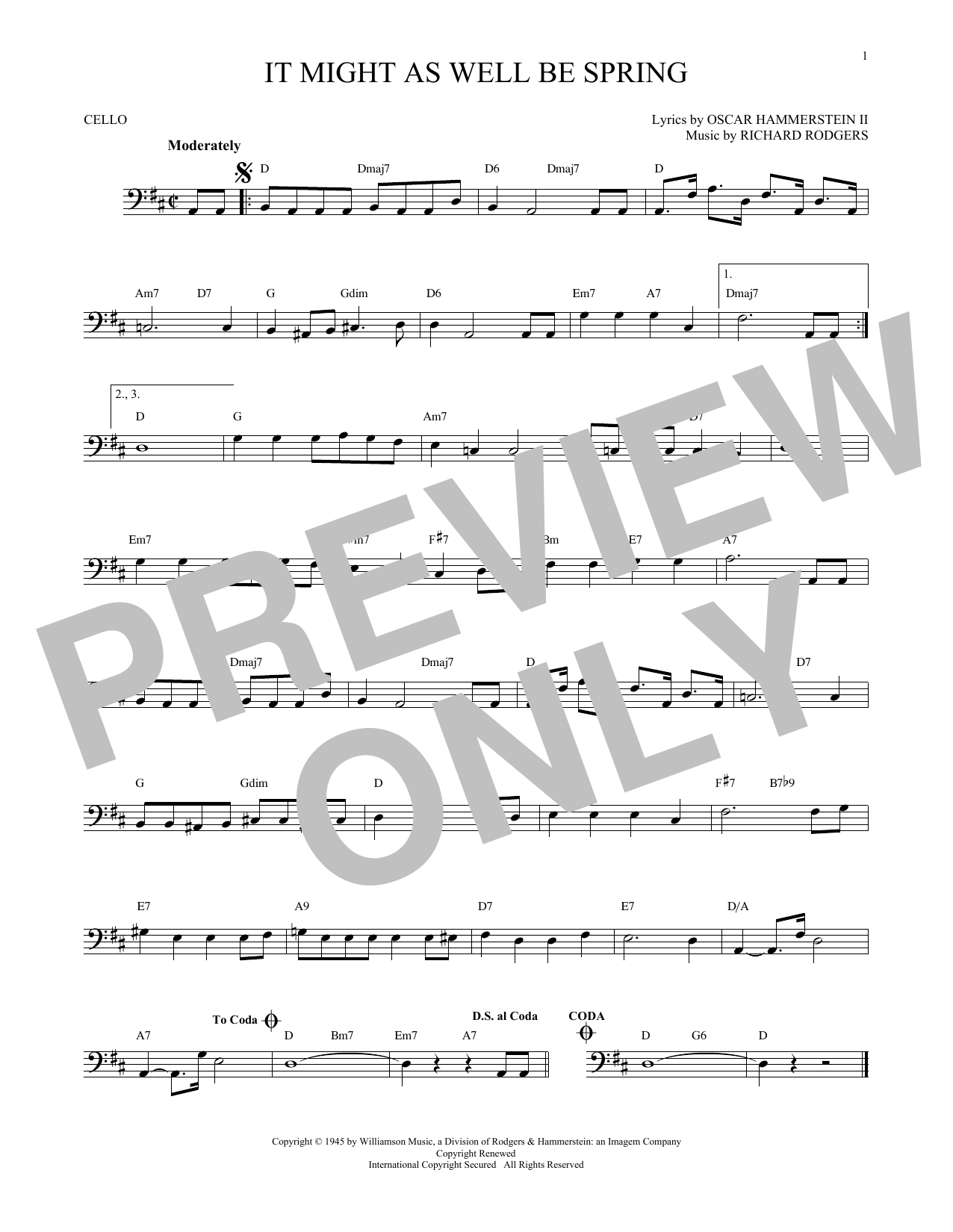 Produktgalerie: Seite 1 von 1 It Might As Well Be Spring, Rodgers & Hammerstein, Violoncello