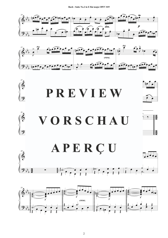 Produktgalerie: Seite 3 von 9 Piano Suite No.2 in Es-Dur BWV 819 - Complete Piano Version, , Klavier Solo
