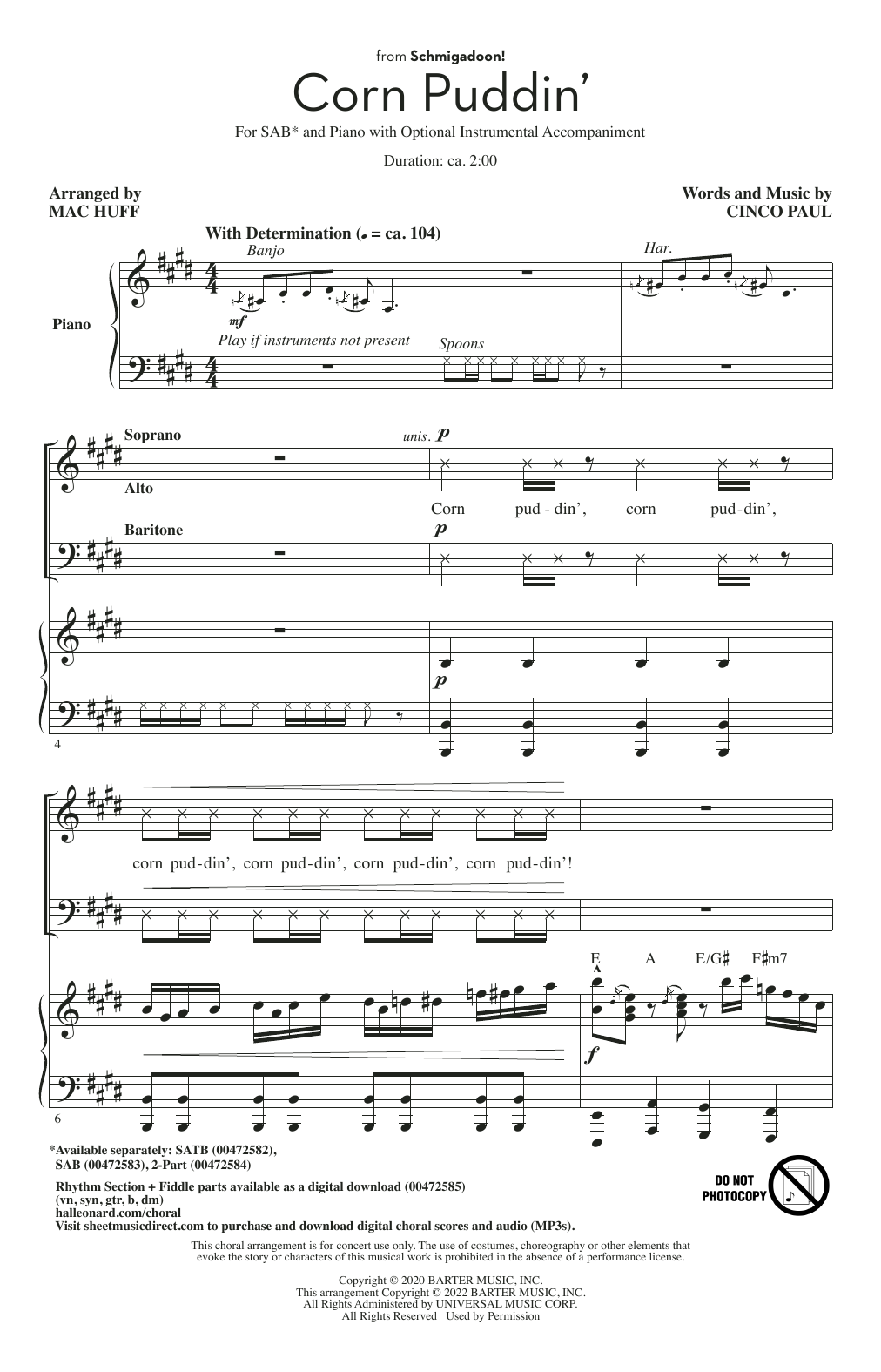Produktbild zu: Corn Puddin' (from Schmigadoon!) (arr. Mac Huff)