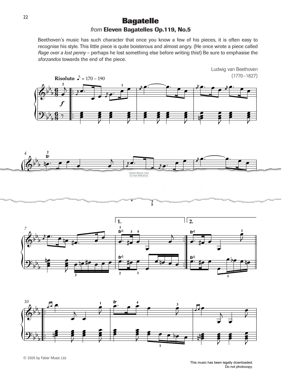 Produktgalerie: Seite 1 von 1 Bagatelle (from 'Eleven Bagatelles Op.119, No.5'), Ludwig van Beethoven, Klavier