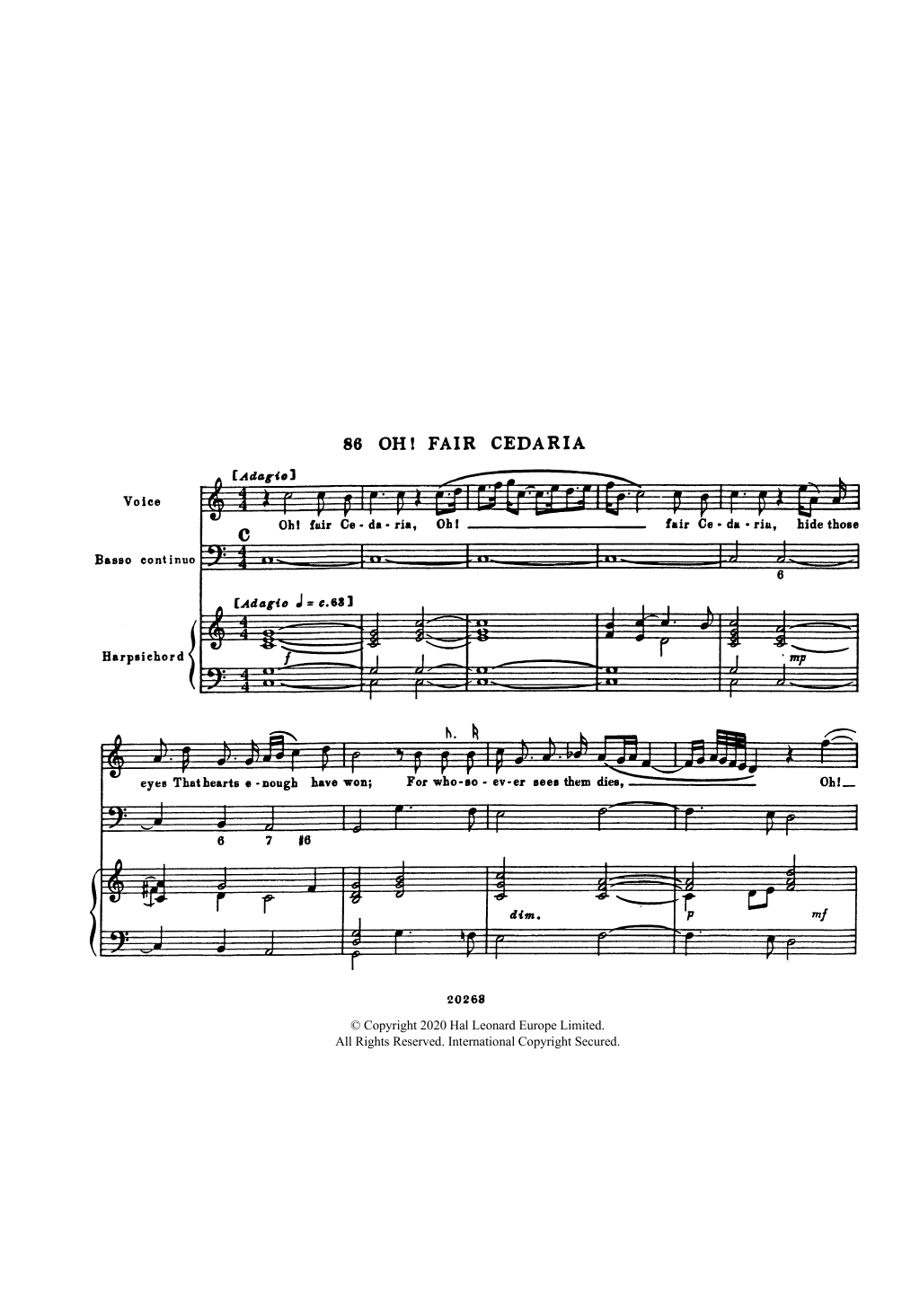Produktbild zu: Oh! Fair Cedaria (for Voice, Bass Continuo and Harpsichord)