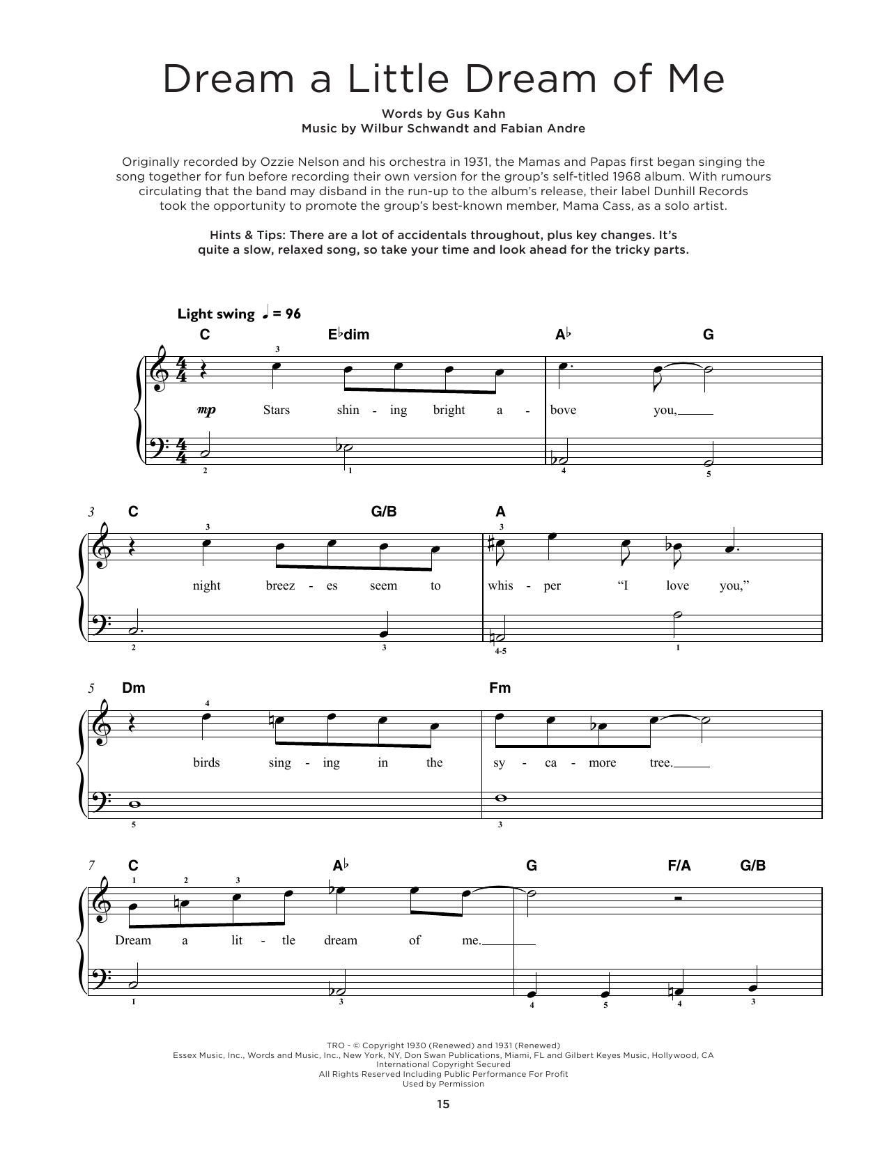 Produktgalerie: Seite 1 von 1 Dream A Little Dream Of Me, The Mamas & The Papas, Klavier