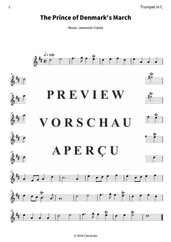 gallery: The Prince of Denmark´s March - from A Collection of Ayres for the Harpsichord or Spinett with very Plain & Easey Directions for Young Beginners, , (Blechbläser Trio Trompete in C, Horn in F + Posaune)