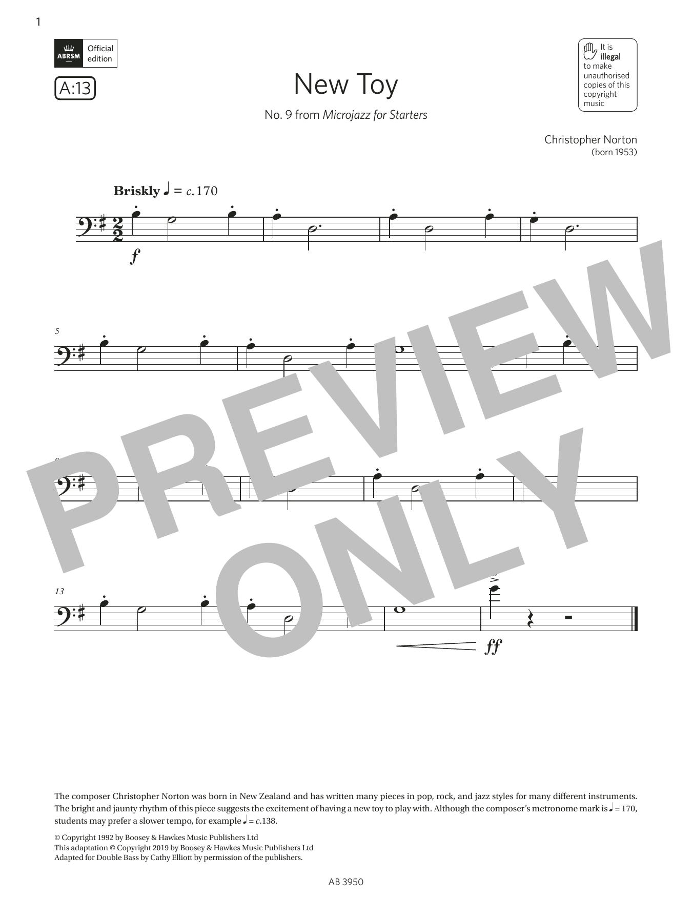 Produktbild zu:  New Toy (Grade Initial, A13, from the ABRSM Double Bass Syllabus from 2024) - Christopher Norton