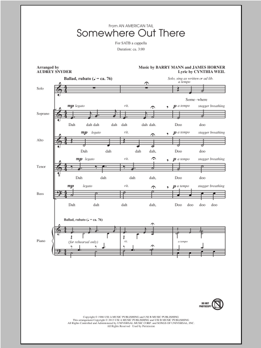Product picture to: Somewhere Out There (from An American Tail) (arr. Audrey Snyder)