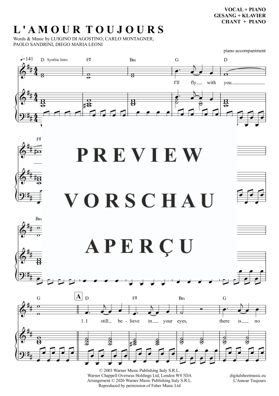 Produktgalerie: Seite 2 von 11 L'Amour Toujours, Gigi D'Agostino, Gesang mit Klavierbegleitung