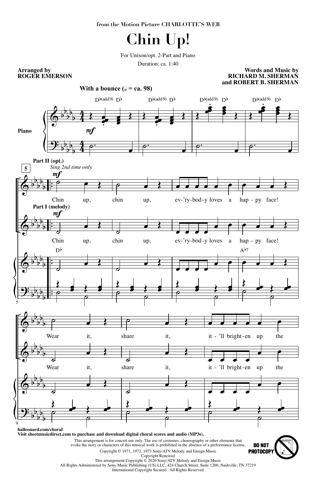 Produktgalerie: Seite 1 von 1 Chin Up! (from Charlotte's Web) (arr. Roger Emerson), Richard M. Sherman & Robert B. Sherman