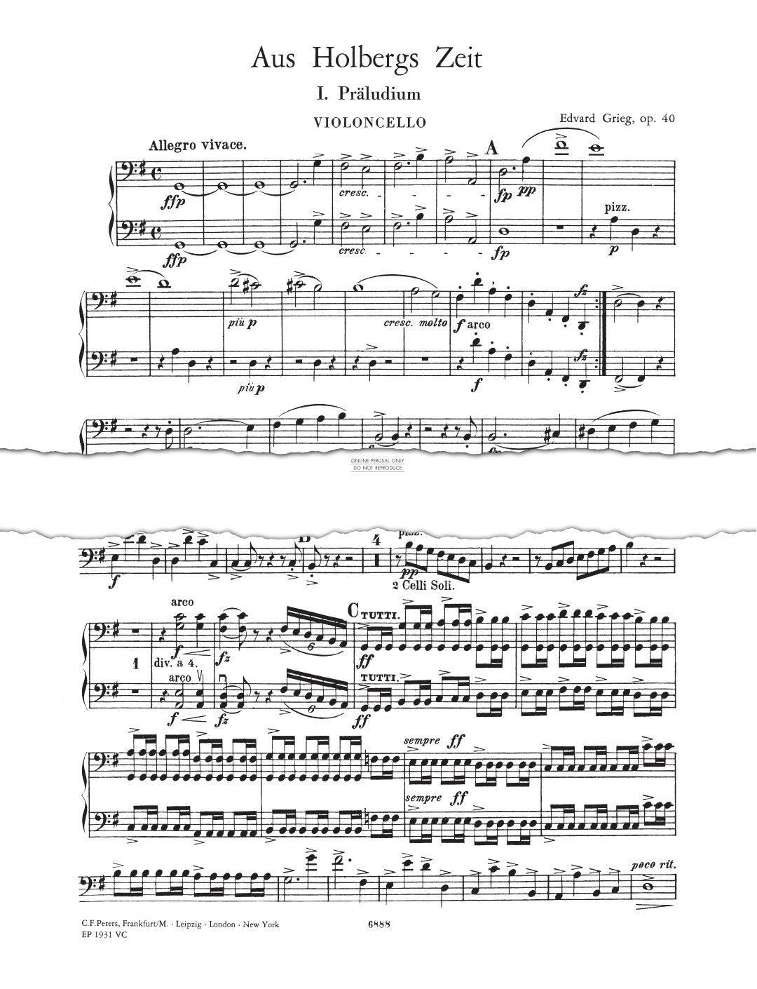 Produktbild zu: Holberg Suite, Op. 40 (Cello)