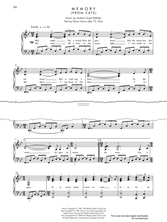 Product gallery: Page 1 of 1 Memory (from 'Cats'), Andrew Lloyd Webber