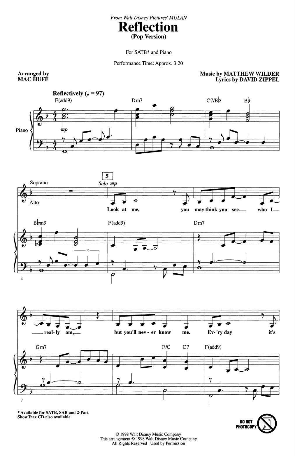 Produktbild zu: Reflection (Pop Version) (from Mulan) (arr. Mac Huff)