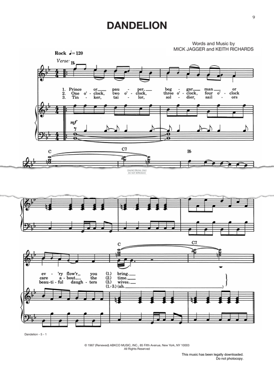 Produktgalerie: Seite 1 von 1 Dandelion, The Rolling Stones, Gesang, Gitarre, Klavier