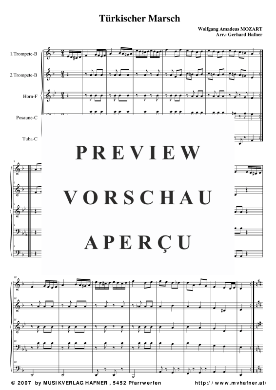 Produktgalerie: Seite 4 von 11 Türkischer Marsch, , (Blechbläser Quintett)