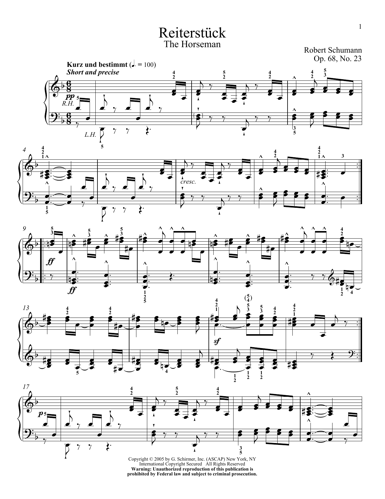 Product gallery: Page 1 of 1 The Horseman, Op. 68, No. 23, Robert Schumann