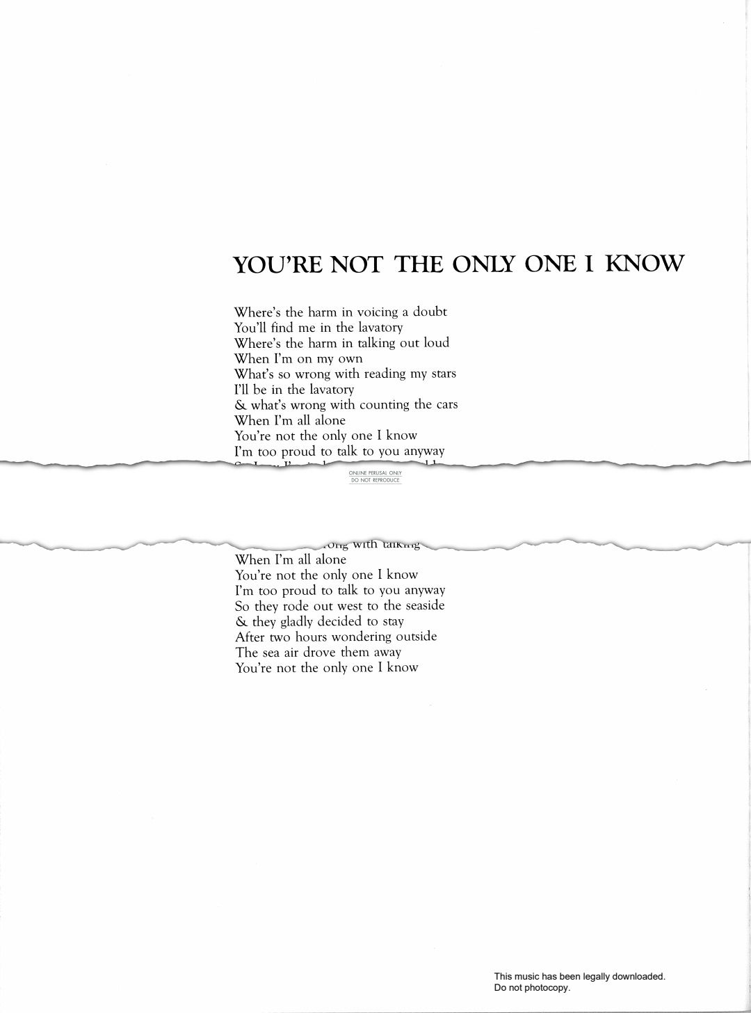 Produktgalerie: Seite 1 von 1 You're Not The Only One I Know, The Sundays, Gesang, Gitarre, Klavier