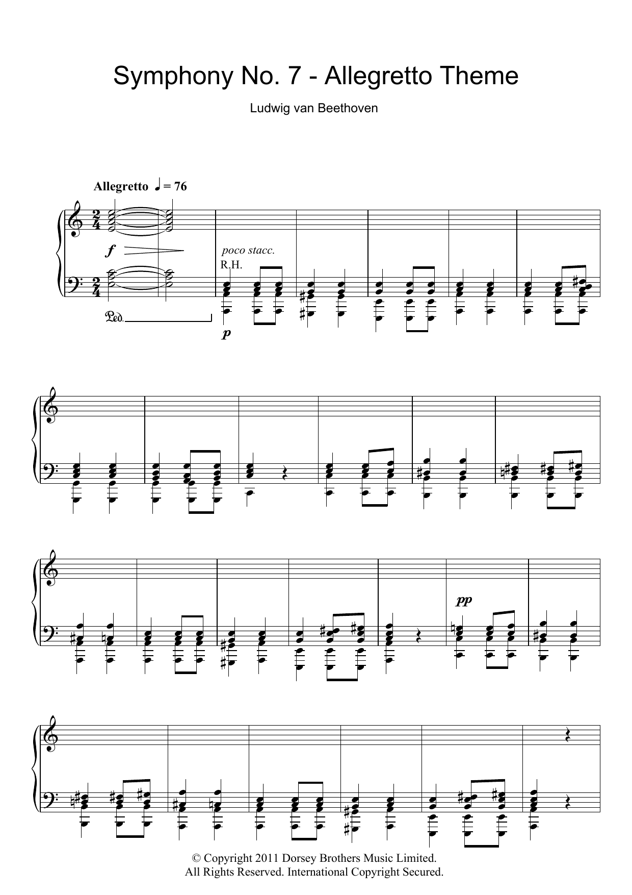 Product gallery: Page 1 of 1 Allegretto from Symphony No. 7 in A major (Second Movement), Ludwig Van Beethoven