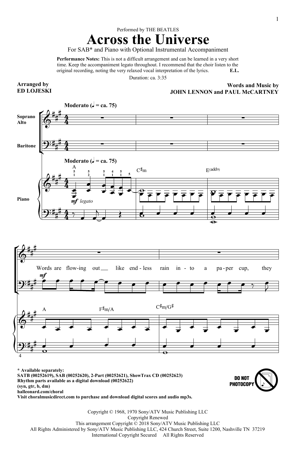 Produktgalerie: Seite 1 von 1 Across The Universe, Ed Lojeski, Chor