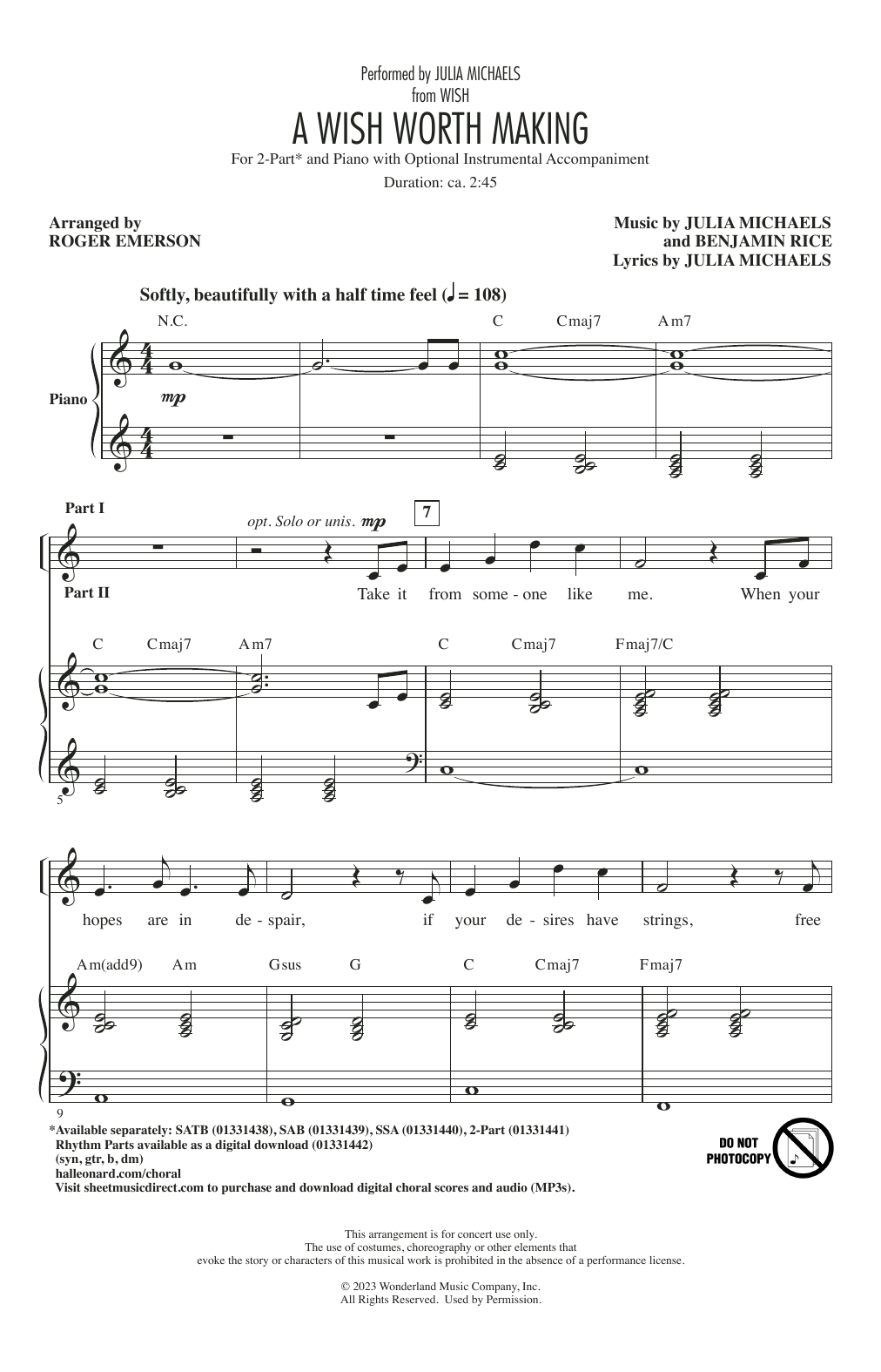 Produktbild zu: A Wish Worth Making (from Wish) (arr. Roger Emerson)