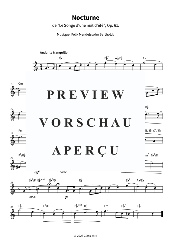 Product gallery: Page 5 of 5 Nocturne - Version simplifiée de Le Songe d´une nuit d´été, Op. 61, , Alto Saxophone In E Flat Solo and Chords - Leadsheet