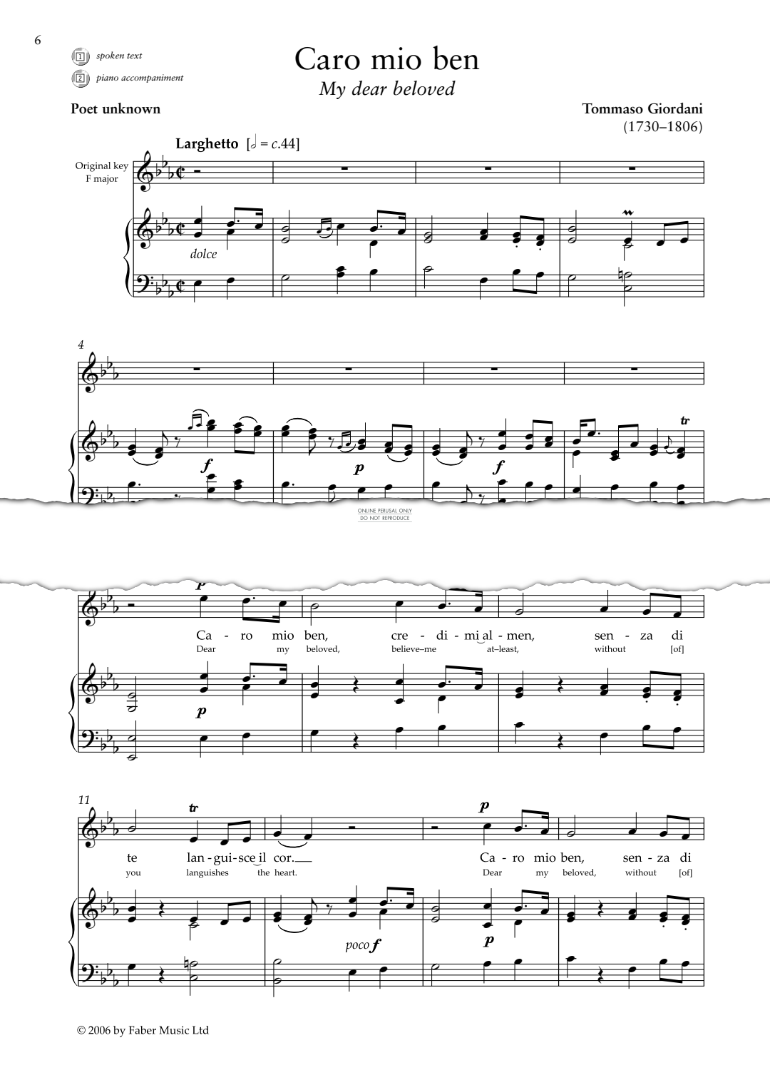 Produktgalerie: Seite 1 von 1 Caro mio ben, Tommaso Giordani, Gesang, Klavier